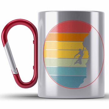 Тренд - Подарунок для скелелазіння, альпінізму, кухоль з нержавіючої сталі, карабін, ідея подарунка для скелелазіння, гори (червоний)