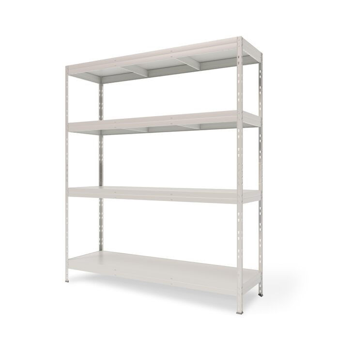Міцний стелаж RIVETGreen XL 180x150x50 см 4 полиці HDF вантажопідйомність 700 кг металевий стелаж з переробленої сталі білий лак вставна система регульована висота екологічний та міцний