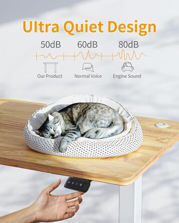 Електричний стіл CUBICUBI з регульованою висотою, 152 x 60 см, стіл для роботи стоячи зі сталевими Т-подібними ніжками, функція пам&39яті налаштувань, система запобігання зіткненням, біла рама/світло-коричнева стільниця 152 x 60 см світло-коричневого коль