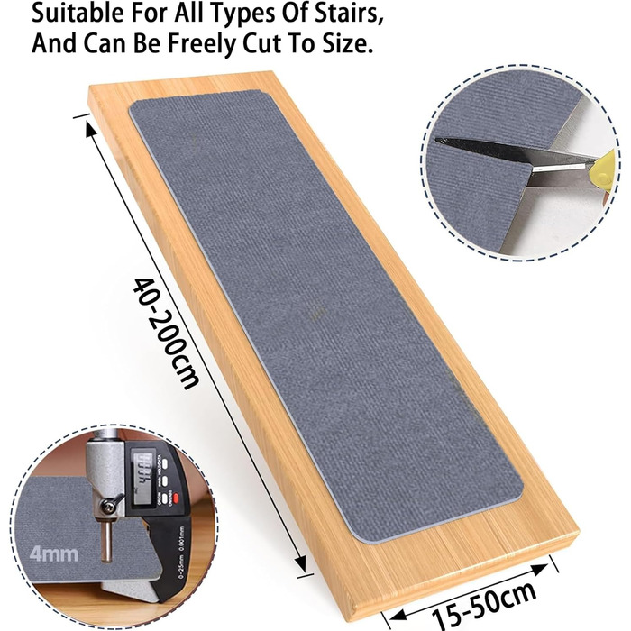 Сходинки для сходів 27 x 88 см, м&39який ворс, самоклеючі та протиковзкі, можна різати, багаторазові, 5 килимових сходинок, килимки для сходів для дітей та домашніх тварин, A