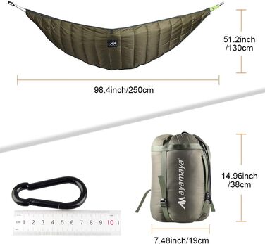 Гамак Underquilt Килимок для сну Underkilt Вуличний, Надлегкий бавовняний Зимовий спальний мішок Зима -10-0 градусів для гамаків Ізоляція Легкий Піший Туризм Кемпінг Зелений (250 130 см)