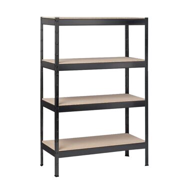 Полігатор SCHULTE Shelf World з 4 дерев&39яними полицями, 180x100x35 см (ВxШxГ), вантажопідйомність на полицю приблизно 90 кг, чорне текстуроване покриття, полиця для зберігання, полиця для підвалу, полиця для майстерні, безболтові полиці