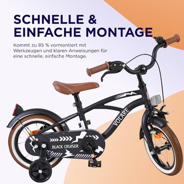 Дитячий велосипед Volare Black Cruiser 12 35 років Ручне та ножне гальмо, знімні бічні колеса, захист ланцюга та світловідбивачі Регульоване сідло Подарунок для дівчаток та хлопчиків