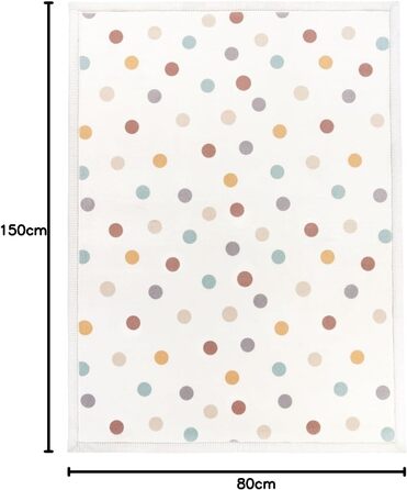 Килимок для повзання килимок для дитячої кімнати нековзний пухнасті крапки, що миється, колір синій жовтий крем, розмір 80x150 см