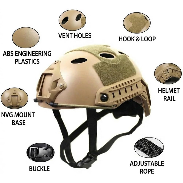 Тактичний шолом для пейнтболу PJ, швидкий військовий шолом з кріпленням для ПНВ та бічною напрямною рейкою CP