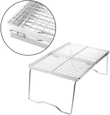 Складана стійка для гриля з нержавіючої сталі DAZZLEEX для кемпінгу, портативна, на відкритому повітрі, для багаття, підставка для гриля, складна стійка для зберігання, кемпінговий гриль, для приготування їжі на пляжі, походів, пікніків