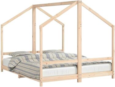 Дитяче ліжко 2x(80x200) см з масиву сосни з міцним каркасом та дихаючими фанерними ламелями для гарної підтримки матраца 205,5 x 171 x 158 см Натуральний колір