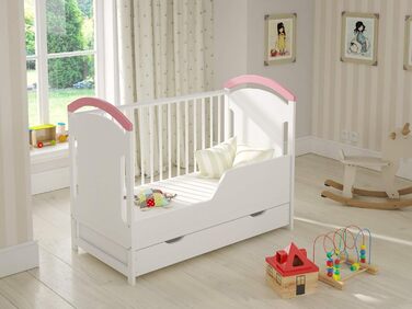 Дитяче ліжечко/спальне місце Love For Sleep 120x60 см з захисним бар&39єром, що трансформується, рожеве, AMIE Дитяче ліжко, дерев&39яне ліжко - Дитяче ліжко, Ліжечко-трансформер