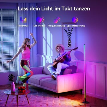 Набір з 2 RGB LED торшерів для вітальні (160 см) димовані підлогові світильники з пультом та керуванням через додаток, музичні та DIY-режими, таймер для спальні та геймінгу