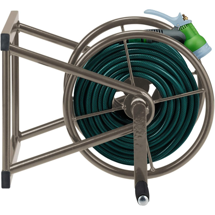 Моток для шланга, сталевий, для 60 м шланга, з 2 швидкозємними зєднаннями, настінний тримач для шланга (ШВТ 36 x 55 x 50 см), коричневий