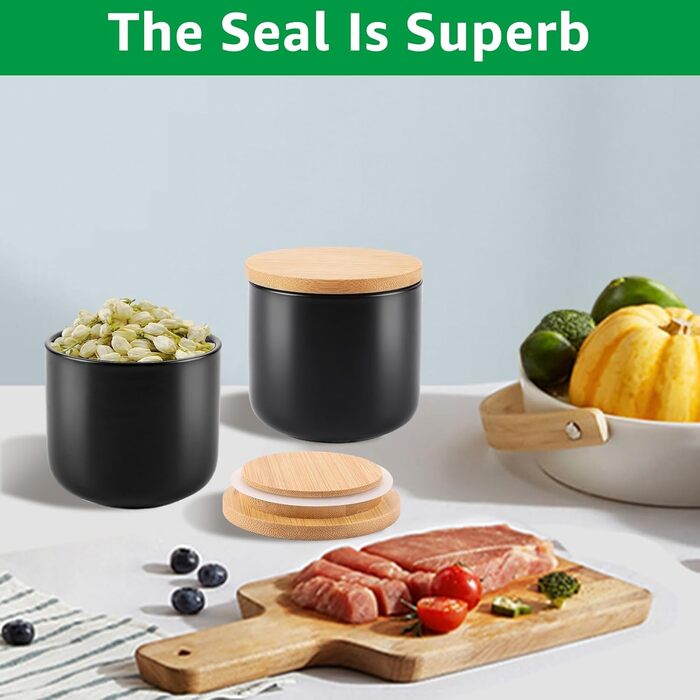 Набір керамічних банок WOPPLXY з 4 предметів з кришкою та наклейкою, чорна керамічна банка об&39ємом 260 мл з кришкою, чорна керамічна банка для зберігання кави, спецій, цукру, чаю