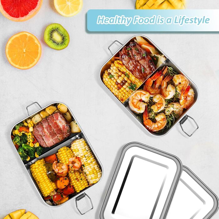 Ланчбокс з нержавіючої сталі 850 мл з двома відділеннями, герметичний, без BPA ідеально для пікніка, школи та роботи