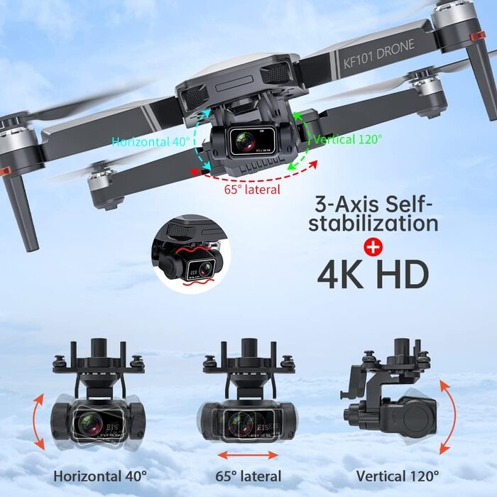 Дрон X-Verse KF101 MAXS з камерами 4K HD EIS, 3-осьовим підвісом, дистанцією керування 5 км, професійним складаним квадрокоптером