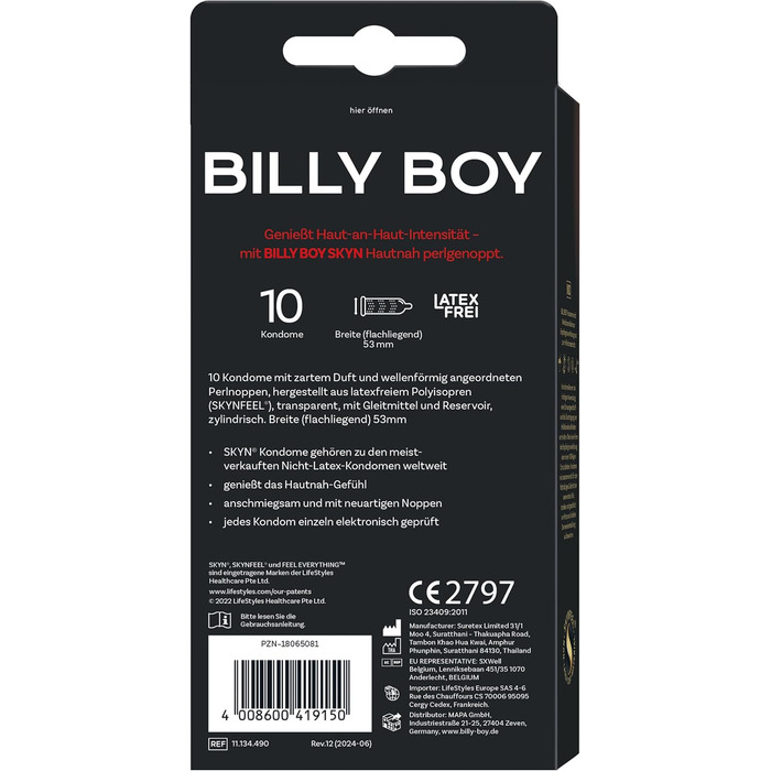 Презервативи BILLY BOY SKYN Hautnah Perl, 10 шт