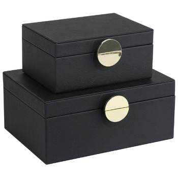 Шкатулки для ювелірних виробів HofferRuffer зі штучної шкіри, декоративні скриньки для зберігання, органайзери для аксесуарів із золотистою фурнітурою, класична чорна веганська шкіра, набір з 2 шт.