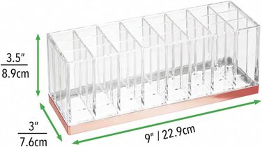 Практичний органайзер для косметики mDesign - Коробка для зберігання декоративної косметики для лаку та губної помади - Полиця з 24 відділеннями для зберігання косметики - Прозоре та рожеве золото Clear/Rose Gold