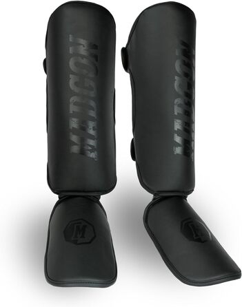 Щитки для гомілок MADGON з ідеальною посадкою та товстою підкладкою - Захист гомілок для бойових мистецтв, MMA, кікбоксингу, муай-тай Чорний/Чорний M