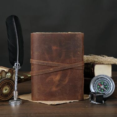 Шкіряний щоденник з лінованим папером з рваними краями 20,3 x 15,2 см та вінтажним блокнотом для ключів/ручної роботи/оброшурованим щоденником для чоловіків та жінок (8 x 6, коричневий) 8 x 6 коричневий