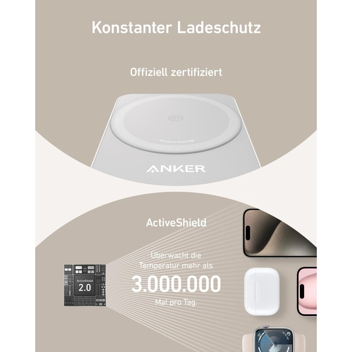 Зарядна станція Anker MagGo 3-в-1, сертифікована Qi2 бездротова зарядна підставка 15 Вт, сумісна з MagSafe, зарядний пристрій для