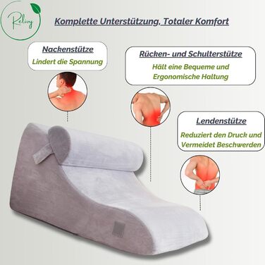Подушка для читання з піною з ефектом пам&39яті Ергономічна подушка для спини та клиноподібної форми для ліжка, дивана та кушетки Ортопедична подушка для підтримки від болю в спині та напруги, сіра