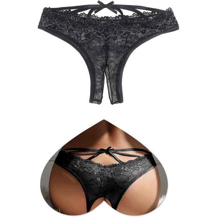 Жіночі мереживні стрінги ohmydear, чорні, з вирізом спереду, розмір M