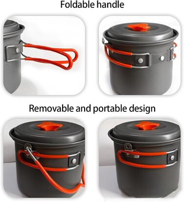 Посуд для кемпінгу об&39ємом 1,4 л, з твердого алюмінієвого сплаву, для приготування їжі на відкритому повітрі, підходить для походів, подорожей з рюкзаком, набір для приготування їжі на кемпінгу, термостійкий, з алюмінієвого сплаву, для