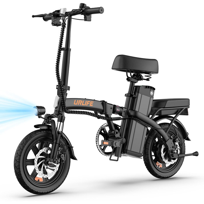 Складаний електровелосипед URLIFE 14&quot, 48 В 7,5 Аг, змінний акумулятор для великої дальності до 60 км, електричний велосипед, двигун 250 Вт, 3 режими їзди, регульована висота сидіння, складаний електровелосипед Pedelec для чоловіків та жінок, чорний
