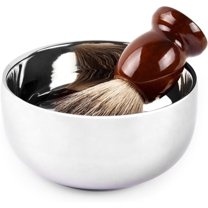 Чаша для гоління QSHAVE, для мила, виготовлена з нержавіючої сталі, з кришкою, діаметр 10,2 см, глибока, хромована