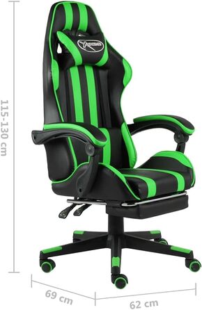 Геймерське крісло з підставкою для ніг, чорно-зелена штучна шкіра