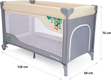 Дорожнє ліжечко-манеж Moby-System Huxley 2-в-1 з пеленальною підкладкою, 2 матрацами, москітною сіткою, сумкою для перенесення - для дітей від 0 до 36 місяців, 128x68x75 см, сірий/рожевий