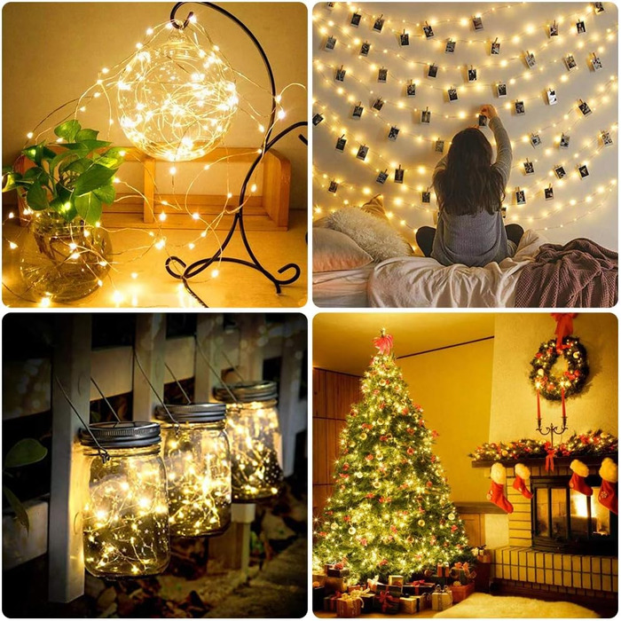 Світлодіодні казкові вогні Vicloon мідний дріт, 2 шт. и 10м 100 світлодіодних батарейних казкових вогнів з пультом дистанційного к