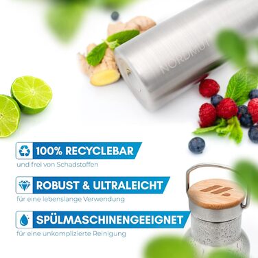 Ізольована пляшка для води NORDMUT з нержавіючої сталі 1 л заварник для чаю Термос, який можна мити в посудомийній машині Ізольована пляшка для дітей та дорослих Герметична пляшка для води З практичним заварником для чаю 1000 мл