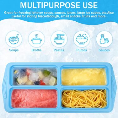 Силіконові контейнери для заморозки з кришками, контейнери для зберігання супів, соусів та готових страв, 1 склянка/250 мл, небесно-блакитний (2, квадратні) 2 квадратні, 2
