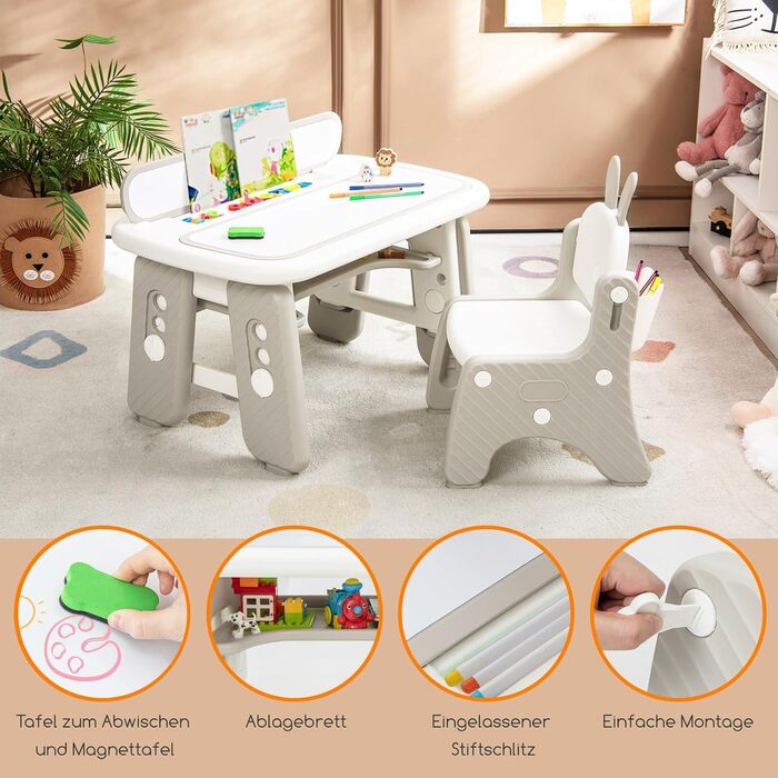 Дитячий стіл зі стільцем, дитяча зона відпочинку з місцем для зберігання, регульований по висоті дитячий стіл з відкидною книжково