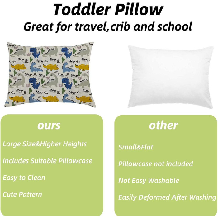 Дитяча подушка з наволочкою - м'яка дитяча подушка з органічної бавовни для сну - Дихаюча постільна білизна Дитяча подушка - Дитяч