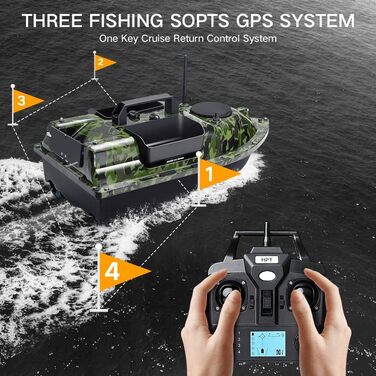 Приманка човен з 3 відсіками катапульти. Човни-наживки для лову коропа з GPS, 16 точок пам&39яті, з сумочкою, антенами, пропелером та ін., 12000mAh 500m GPS