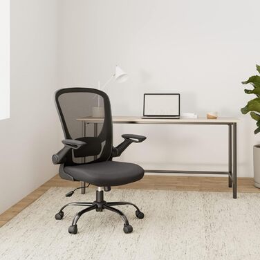 Ергономічне офісне крісло SONGMICS, обертове крісло з сіткою, поперековою частиною та підголівником, функція гойдання, розмір сидіння 53 см, складні підлокітники, для роботи та спальні, для студентів, чорне OBN37BK Чорний без підголівника