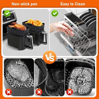 Аксесуари для фритюрниці Viriech, аксесуари для багаторазової фритюрниці з 14 предметів Двокамерна фритюрниця Силіконова форма для Ninja Foodi AF400EU AF500EU та більшість двозонних фритюрниць