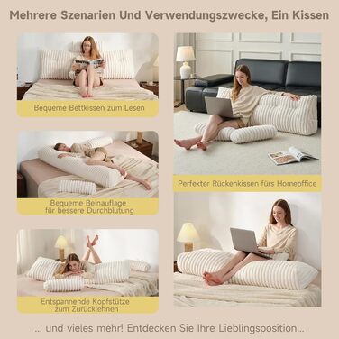 Подушка-книжка Z-hom, клиноподібна подушка, подушка для читання для ліжка та дивана, затишна подушка для спини, практична бічна кишеня, знімний чохол, з круглою подушкою для голови (версія з довгим ворсом, 150 * 50 * 20 см) 150*50*20 см