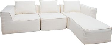 Диван-готель з оттоманкою, модульне розкладання праворуч/ліворуч, тканина/текстиль 63x270x190 см - кремовий, 54