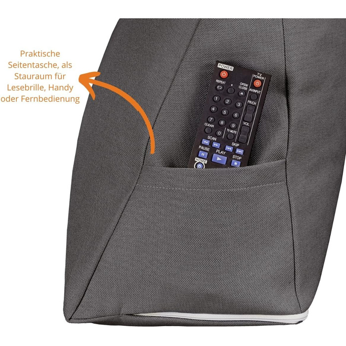 Подушка для спини Sleepling, клиноподібна подушка для ліжка та дивана, поперекова подушка, трикутна подушка для читання, пляжна подушка, подушка зі знімним чохлом, який можна прати, бічна кишеня, ширина 70 см, темно-сіра 70 x 40 x 20 см