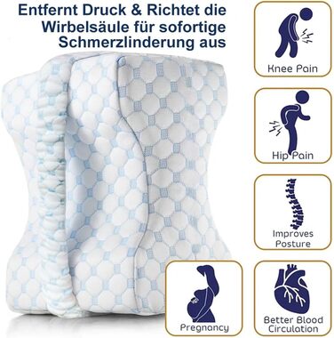 Подушка для колін для тих, хто спить на боці - розроблена лікарями ортопедична подушка для ніг з піни з ефектом пам&39яті для полегшення болю при ішіасі, болю в попереку, стегнах та суглобах. У комплекті відповідний ремінь для підтримки ніг. Синій.