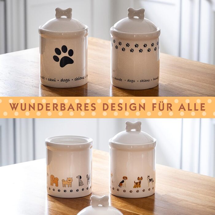 Керамічна банка для печива Spotted Dog Gift Company з герметичною кришкою - банка для ласощів для собак, універсальний контейнер для зберігання ласощів, печива, мотив відбитка лапи собаки, подарунок для власників собак, білий