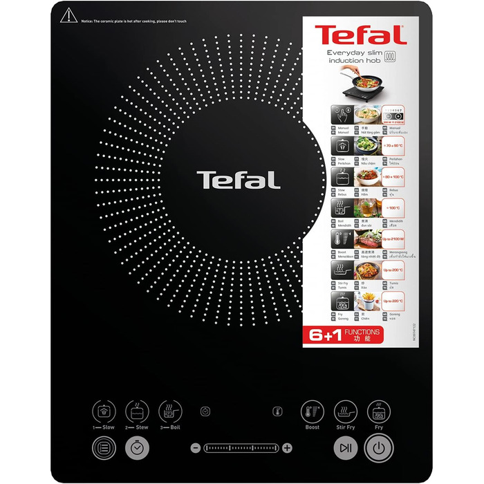 Повсякденна тонка індукційна плита Tefal IH2108 300 - 2100 Вт 6 програм приготування Цифровий дисплей Таймер чорний Slim Unique