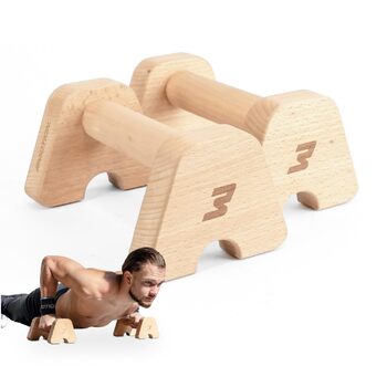 Дерев&39яні ручки для віджимання BMOTION преміум-класу, стійкі та нековзні паралелети для калістеніки, ручки для віджимання або стійки на руках, перекладина для віджимання для використання в приміщенні та на вулиці, включаючи ремінь для транспортування