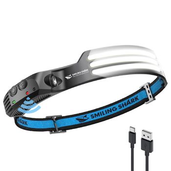 Налобний ліхтар Smiling Shark, ширококутний 230, 3*світлодіодна біла світлова стрічка, найяскравіший налобний ліхтар, акумуляторний, водонепроникний налобний ліхтар для кемпінгу, бігу, риболовлі, налобний ліхтар-світлодіодний налобний ліхтар-кемпінговий н