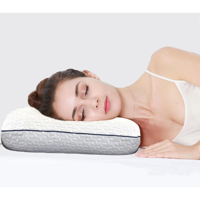 Подушка з піни з ефектом пам&39яті - ортопедична подушка для підтримки шиї. Матеріал високої щільності краще знімає тиск на шию. Ергономічна подушка зі знімним чохлом, який можна прати. Білий колір.