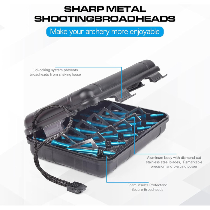 Наконечники стріл 100 гран (вкручувані) — для зовнішнього використання, сині, 12 шт. + пластиковий кейс