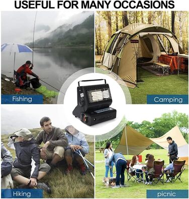 Керамічний газовий обігрівач Yinleader, газовий радіаційний обігрівач для використання на вулиці в наметах, караванах та кемпінгу, керамічний пальник 1,3 кВт (чорний)