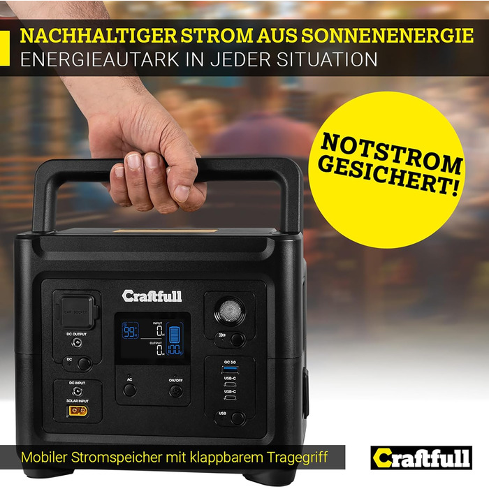 ЗВЕЛИКІ ЄМНОСТІ - 750 Вт - Літій-літій-літій-полімерний акумулятор - 80 після &gt 2000 циклів зарядки - SOS - USB-C/USB-A/автомобільний/Schuko штекер (0 ПДВ, 500 Вт), 500 3